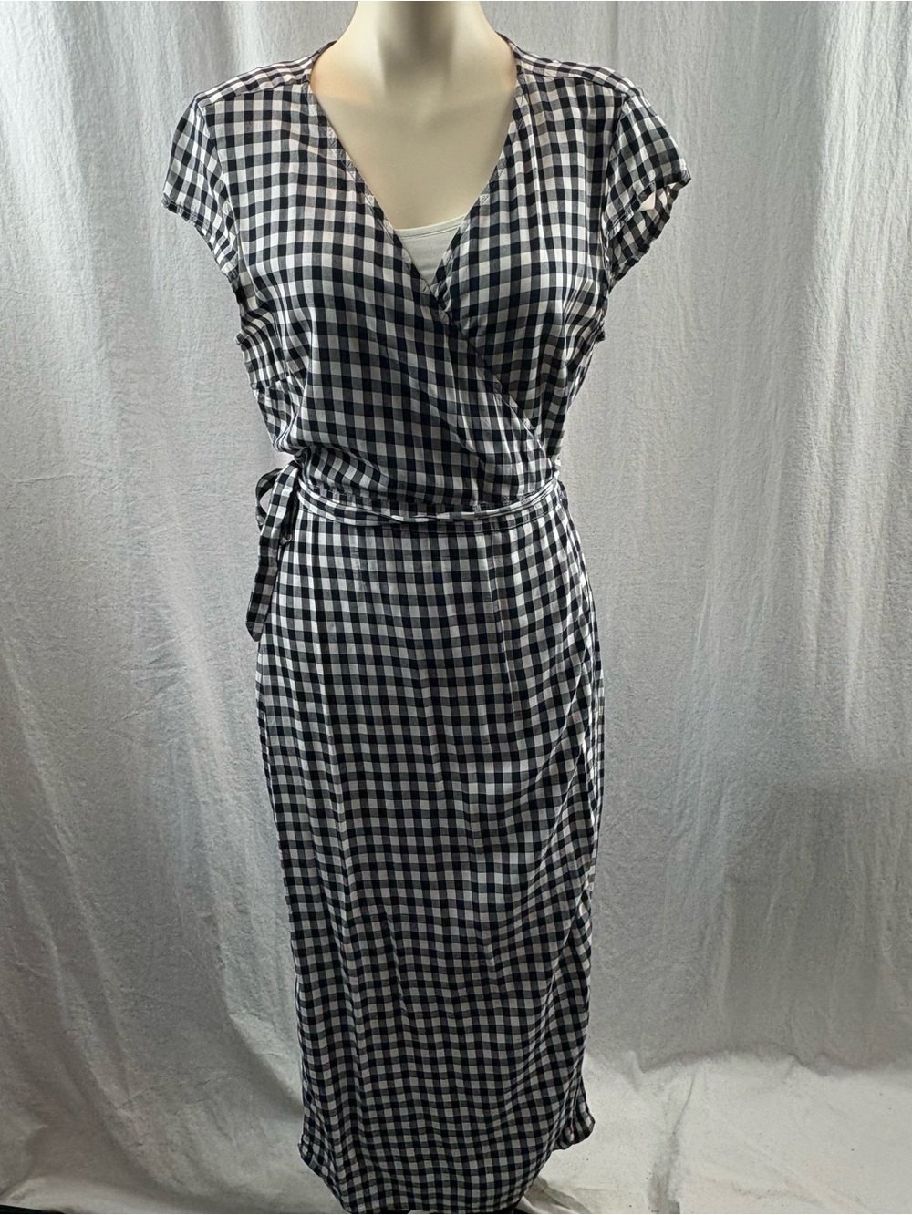 J. Crew Dark Navy & White Gingham Wrap Maxi Dress M - Picture 5 of 10